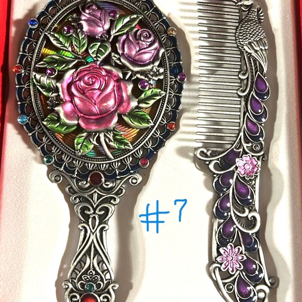 Beautiful Enamel Mirror & Comb Set -NIB - Multiple Styles Available- You… - Picture 7 of 9